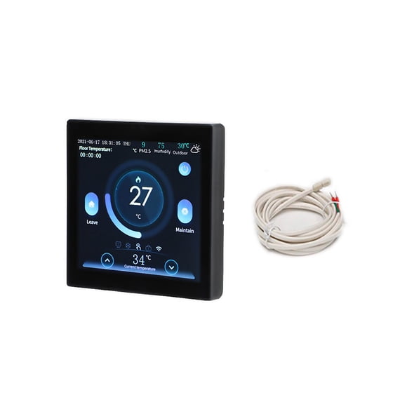 Smart For Gas Boiler Thermostat Featuring Color Display, Multi Language Selection, and Independent Clock and Module Power Controls for Energy Efficiency (Water black)