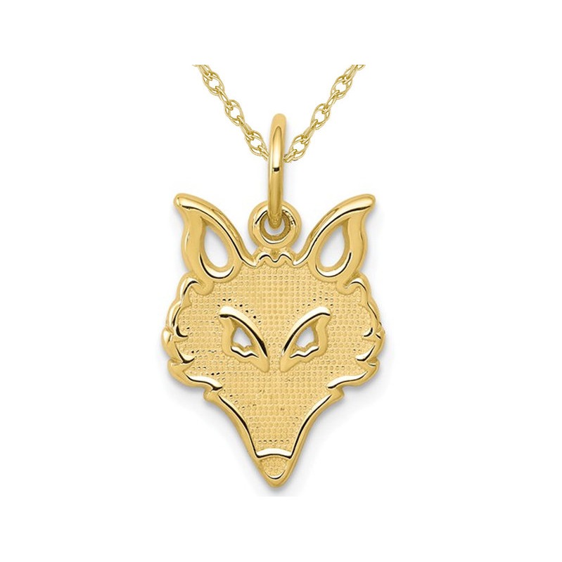 10K Yellow Gold Polished Small Fox Head Charm Pendant Necklace with Chain
