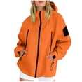 thumbnail image 1 of JGGSPWM Manteau Femme Uni à Fermeture Éclair avec Poches, Imperméable d'Extérieur, Coupe-Vent Léger de Randonnée avec Capuchon, Orange G, 1 of 8