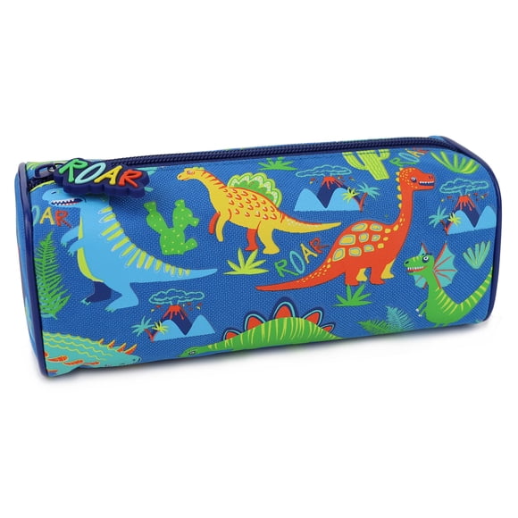 Pen+Gear Étui à crayons cylindrique motif dinosaures, polyester bleu, l’école primaire