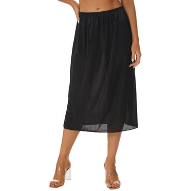 Kvysinly Women's Satin Half Slip Smooth Long Underskirt Skirt Long Slips for Dresses Lingerie Long Skirt 75cm Black XXL