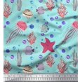 thumbnail image 1 of Soimoi Poly Georgette Fabric Fish,Coral & Jellyfish Ocean Print Sewing Fabric Yard 52 Inch Wide, 1 of 1