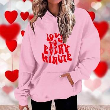 Amzcrzy Chandails à Capuchon pour Femmes Chandails à Manches Longues pour Femmes Chandails Décontractés pour la Saint-Valentin à Imprimé Chandail à Capuchon à Manches Longues Chandails de la Saint-Valentin pour Femmes Chandail à Capuchon à Enfiler 3TG
