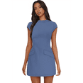 thumbnail image 3 of Robe d'Été pour Femme à Col Montant, Manches Courtes, Mini Robe de Boîte de Nuit, Bleu et Gris, m, 3 of 8
