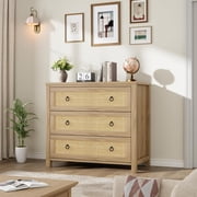 Rattan 3 Dresser for Bedroom, 29" Tall Dresser, Boho Tall Drawer Dresser with Storage, Wooden Closet Dressers Chest of Drawers Freestanding for Bedroom, Nursery, Living Room, Natural