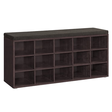 VASAGLE Shoe Bench, Storage Bench, Shoe Rack Bench, 15 Compartments, Espresso and Brown ULHS15BR