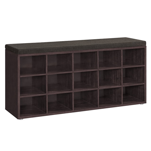 VASAGLE Banc à Chaussures, Banc de Rangement, Banc Porte-Chaussures, 15 Compartiments, Espresso et Brun ULHS15BR