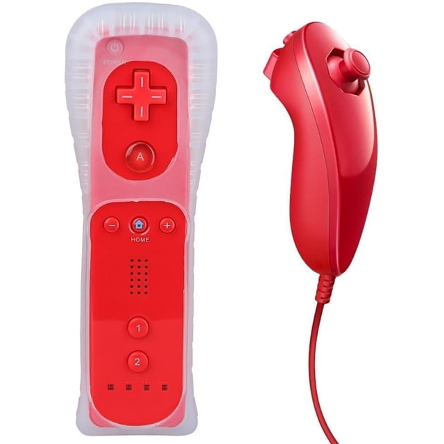 Remote Controller for Wii Nintendo,Wii Remote and Nunchuck Controllers with Silicon Case for Wii and Wii U(Red)