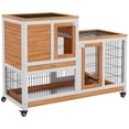 thumbnail image 1 of PawHut Rabbit Hutch, Indoor Bunny Cage with Wheels, Run, Tray, Yellow, 1 of 10