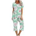 thumbnail image 1 of Offres des Fêtes Iumwxz Pyjamas Doux Tendance Ensembles Assortis Tenues de Voyage pour Femmes Imprimé Floral Col Rond Manches Courtes Taille Élastique Pantalon Court Ensembles 2 Pcs pour Femmes Rue, 1 of 4