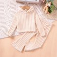 thumbnail image 2 of ZACPNCV Toddler Girl Fall Clothes Set Long Sleeve Ribbed Knit Tops Pants Set Solid Color 2-Piece Outfit for Kids Beige 5-6 Years, 2 of 7