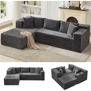 Modular Sectional Sofa Cloud Sectional Couch, 106" Comfy L Shaped Black Couches for Living Room,Oversized Sofa Sleeper with Deep Seat, No Assembly Required