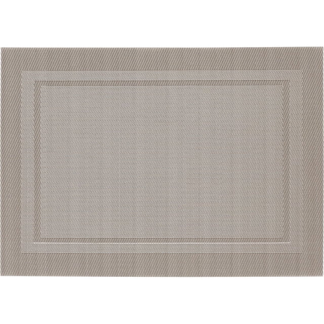 hometrends Tan Border Placemat featuring a rectangular tan woven textaline surface with an embossed double border, designed for dining table linens to protect surfaces and easy wipe-clean maintenance, also suitable as a decorative tabletop accessory.