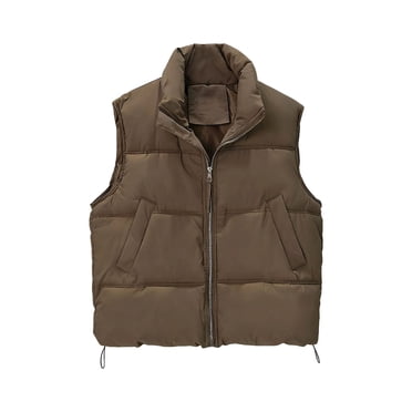 Mceream Womens Oversized Puffer Vest Stand Collar Full Zip Sleeveless Bubble Puffer Vest Quilted Padded Warm Coat with Pocket Plus Size Warm Outwear Chaqueta Acolchada Para Mujer Coffee XXL