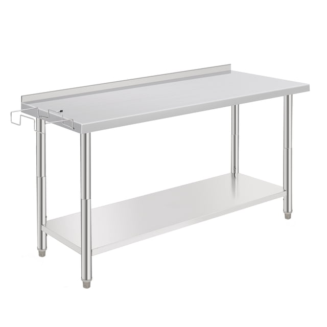 60x24x35 Inch NSF Stainless Steel Prep Table - Adjustable Undershelf, Heavy Duty, Removable Waste Rack, Tool Hooks, Straight Edge, Without Casters