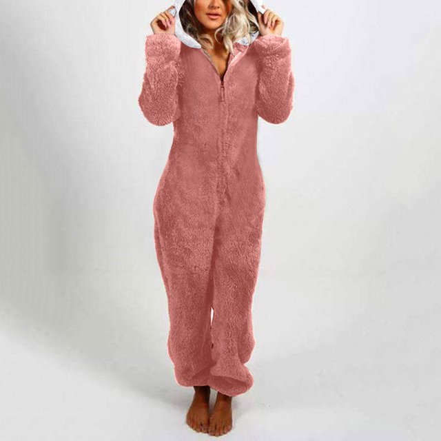 Combinaison pour Femmes à Manches Longues à Capuche Pyjama Combinaison Décontractée d'Hiver Chaude Combinaison de Nuit Combinaisons Décontractées pour Femmes en Liquidation