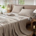 thumbnail image 2 of Ensemble de Draps en Coton Lavé Effet Lin, Respirant, Durable, Doux et Confortable (Orange Foncé Grand Lit), 2 of 6