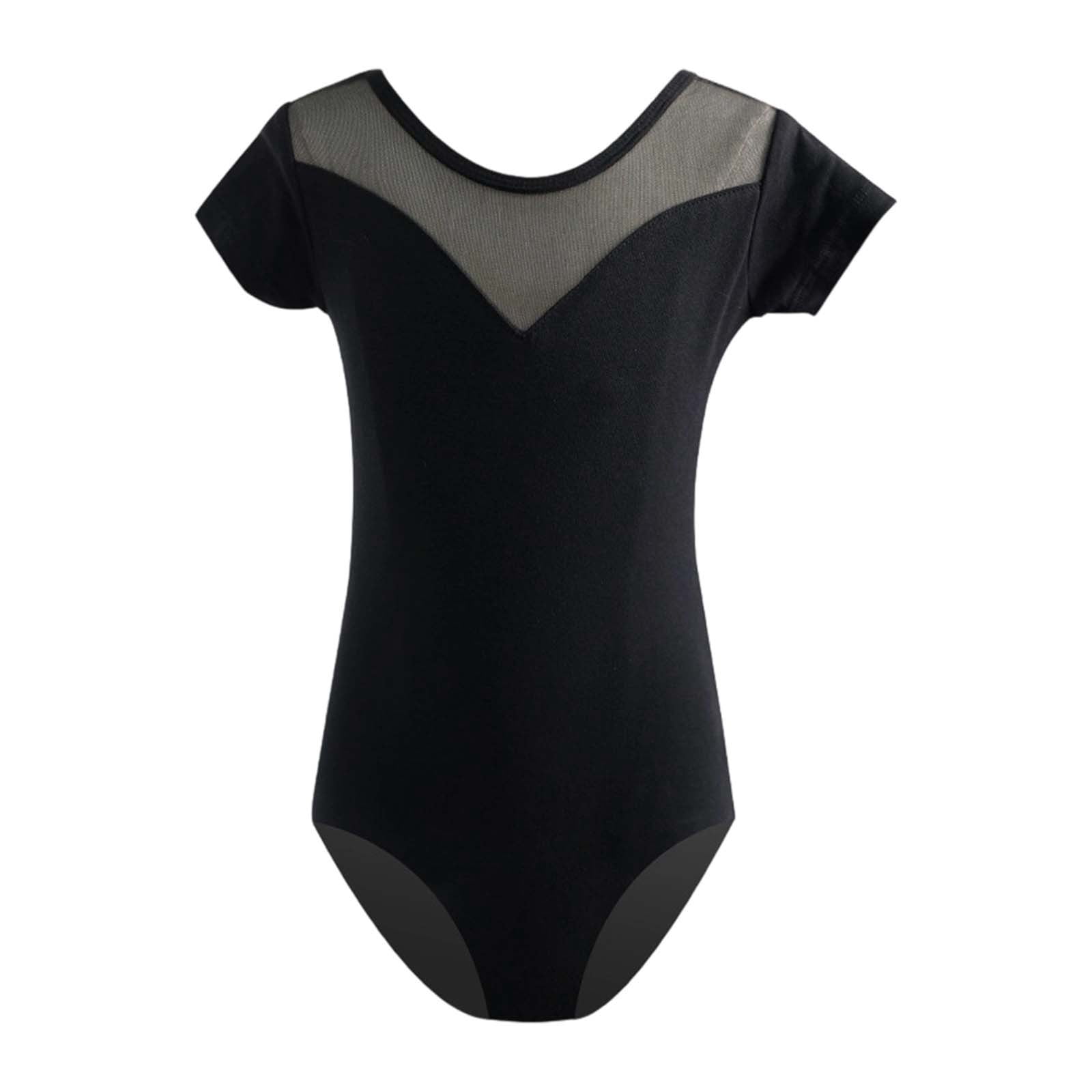 WEIYLL Tween Dresses for Girls Dance Performance Short Sleeve Leotard Solid Triangle Black Dress Clothes 5-6 Years