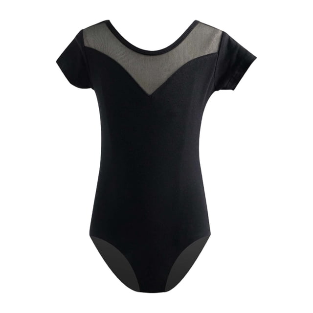 WEIYLL Tween Dresses for Girls Dance Performance Short Sleeve Leotard Solid Triangle Black Dress Clothes 5-6 Years