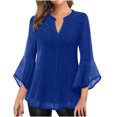 thumbnail image 1 of Meichang Womens Ruffle 3/4 Sleeve Notch V Neck Double Layers Mesh Blouses Loose Fit Flowy Tunic Tops Solid Lightweight Work Shirts on Clearance, 1 of 7