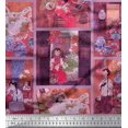 thumbnail image 1 of Soimoi Polyester Crepe Fabric Flower Vase,Cat & Girl Patchwork Decor Fabric Printed Yard 52 Inch Wide, 1 of 3