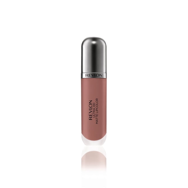 Revlon Ultra HD Rouge à Lèvres Mat en tube Givré Affichant une Teinte rose Poussiéreuse Mate, Surmonté d'Une Casquette Argentée Brillante Mettant en Vedette la Marque Revlon, Offrant une Formule de gel Légère et Hydratante pour une Couleur de Lèvres Mate Veloutée Haute Définition, Idéal pour une application Précise avec Son Applicateur Moelleux Velouté.