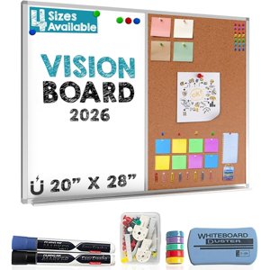 Besso Vision Board 2025: Dry Erase Cork Board Combo Set - 20" x 28" Magnetic White Board and Cork Bulletin Combination Board, Use as Message Board, M