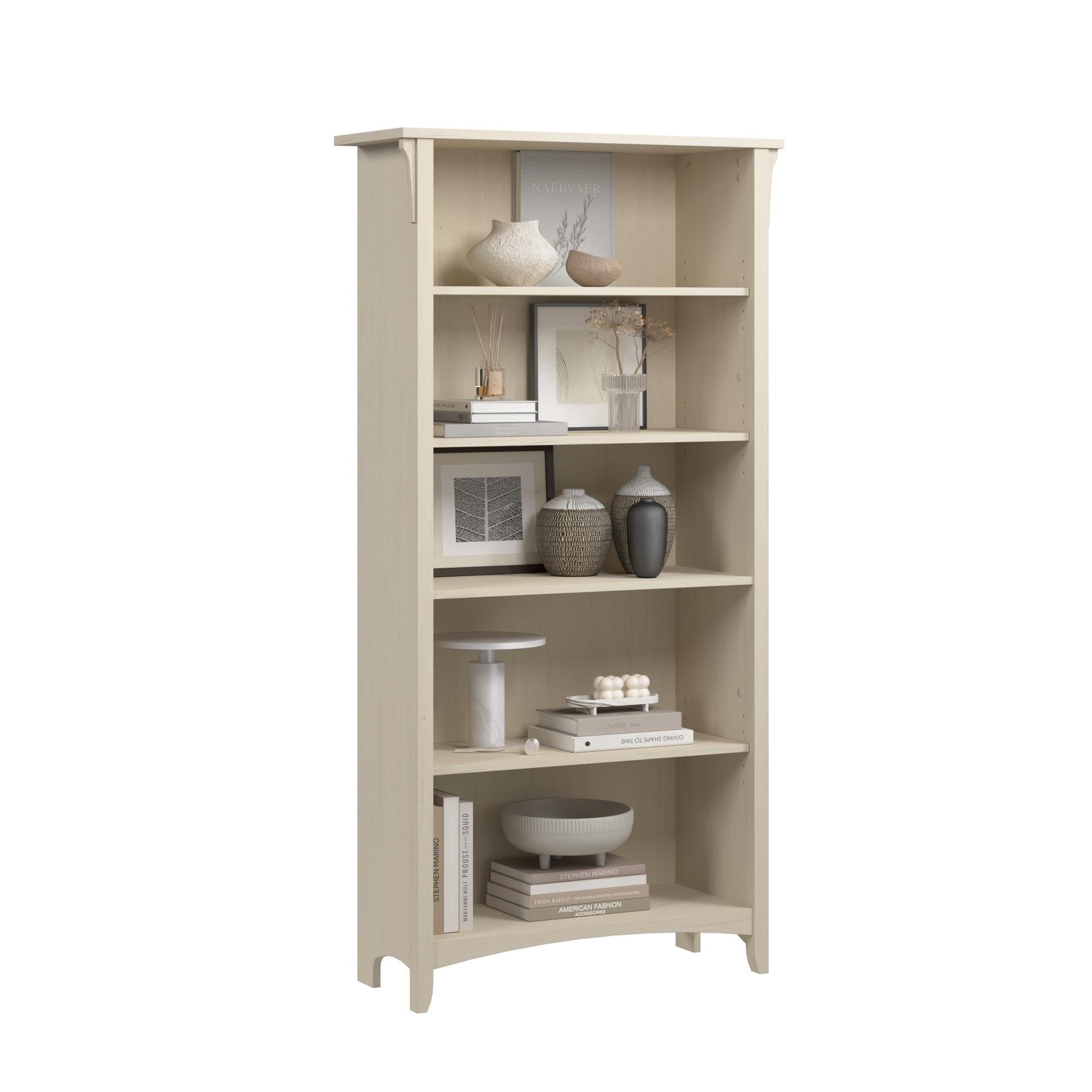 Salinas Tall 5 Shelf Bookcase in Antique White - Engineered Wood