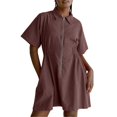 thumbnail image 2 of Weiqiqre Robes Décontractées pour Femmes à Fermeture Éclair, Manches Courtes Style Cap, Col en V, Robes Midi Décontractées Fluides avec Poches, 2 of 6