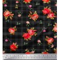 thumbnail image 1 of Soimoi Silk Fabric Check,Leaves & Rose Flower Print Fabric by The Yard 42 Inch Wide, 1 of 3