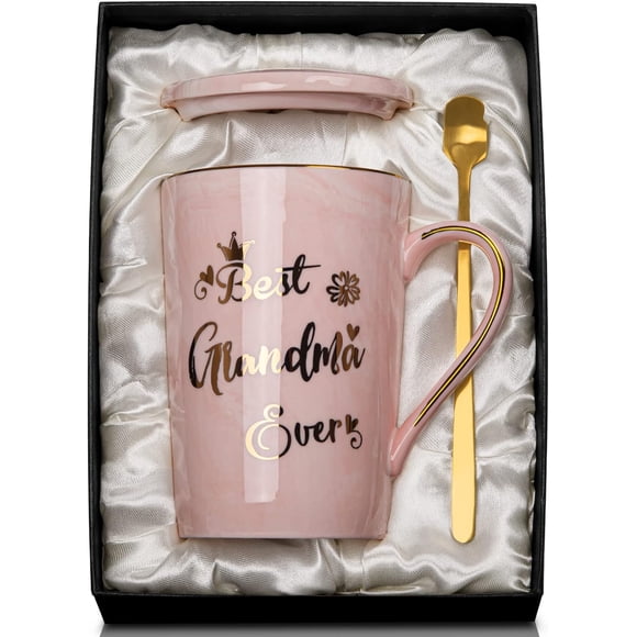 Grandma Gifts - Best Grandma Ever Mug - Grandma Birthday Gifts from Granddaughter Grandson - Unique Birthday Mothers Day Gifts Ideas for Grandma, Grandmother - Marble Ceramic Coffee Mug 14Oz Pink