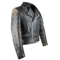 thumbnail image 1 of Distressed Black Leather Motorcycle Jacket Mens With Multiple Zipper Pockets Mens Black Leather Biker Jacket Double Rider Leather Jacket Men size L, 1 of 5