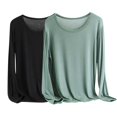 thumbnail image 1 of Timegard Plus Size Tops for Women 2pc Round Neck Lightweight Comfy Solid Color Loungewear Long Sleeve Top, 1 of 2