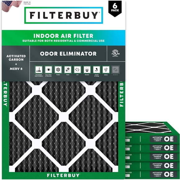 Filterbuy 16x20x1 Air Filter MERV 8 Odor Eliminator, HVAC AC Furnace Air Filters Replacement (6-Pack)