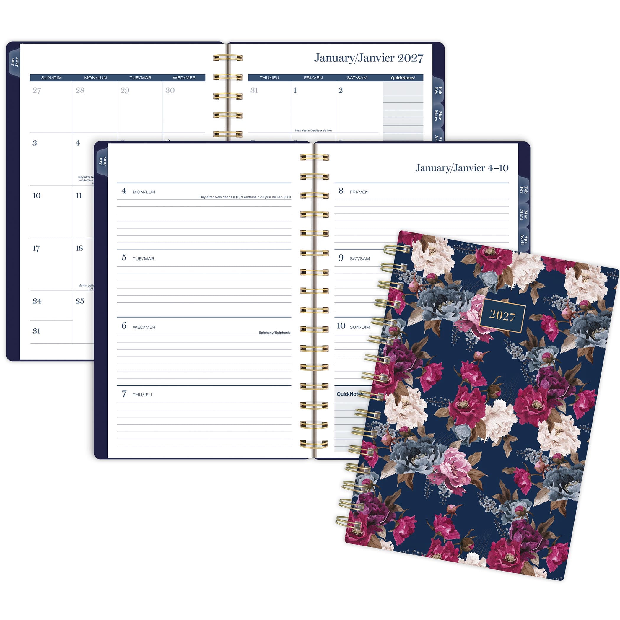 Agenda hebdomadaire et mensuel 2027 Cambridge® Petit, Floral Sombre