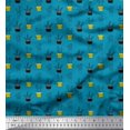 thumbnail image 1 of Soimoi Blue polyester Crepe Fabric Cactus Leaves Decor Fabric Printed Yard 42 Inch Wide, 1 of 3