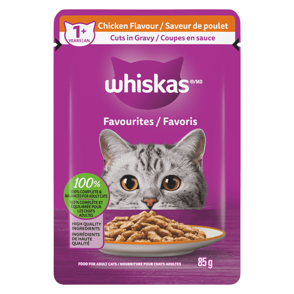 WHISKAS FAVOURITES Adult Wet Cat Food Cuts in Gravy Chicken Flavour 85g Pouch
