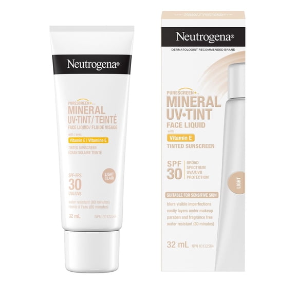 Neutrogena Purescreen+ Mineral UV Tint Face Liquid Sunscreen, Light Skin Tone, SPF 30, Vitamin E, UV Protection