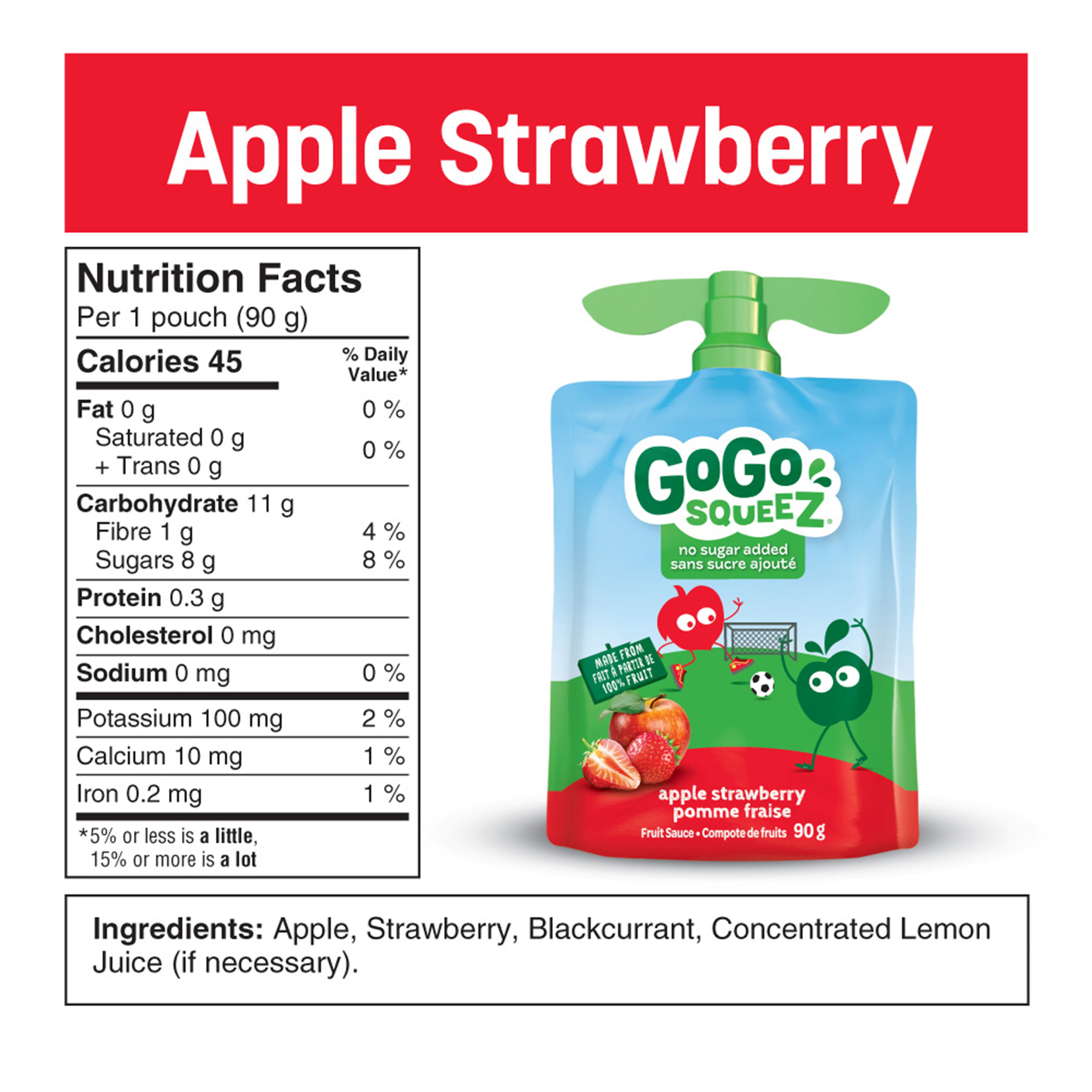 GoGo squeeZ Compote de Fruits, Pomme Fraise, Sans Sucre Ajouté. 90g par Sachet, 4 Sachets