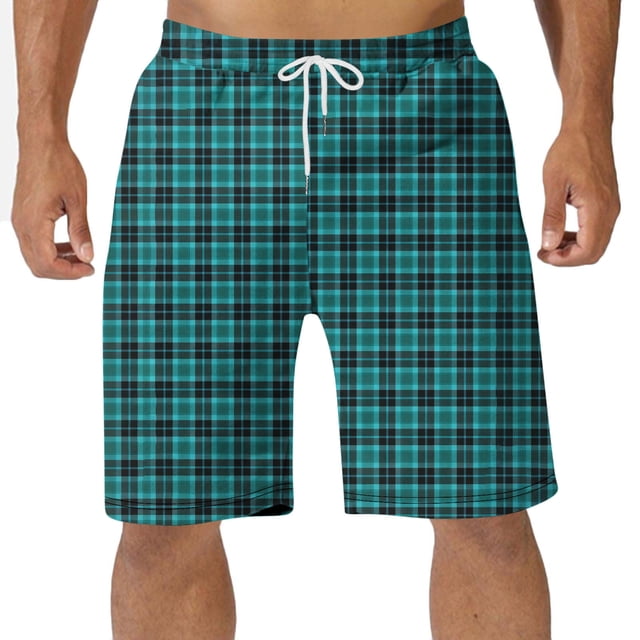 Diufon Men's Casual Shorts Spring Summer Wide Leg Loose Plaid Printed Elastic Waisted Drawstring Sport Shorts