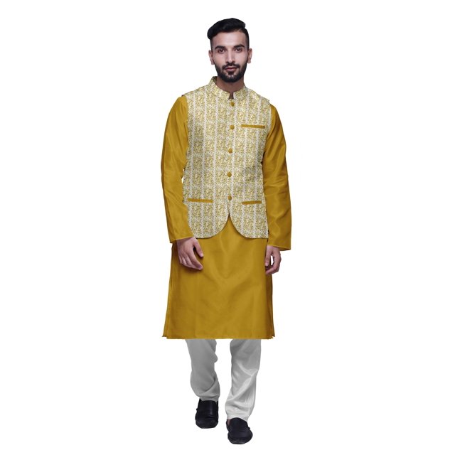 Atasi Ethnic Kurta Churidar Pajama Set With Printed Nehru Jacket Set For Mens