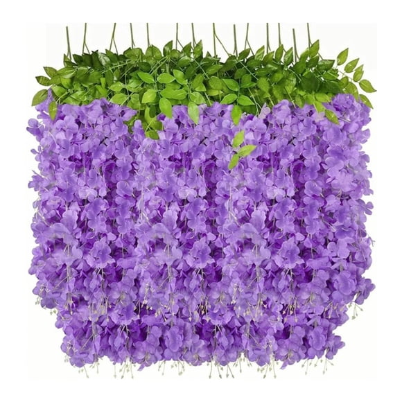 Lot de 14 glycines artificielles de plafond à 6 feuilles violettes et bleues pour décoration de mariage ou de maison