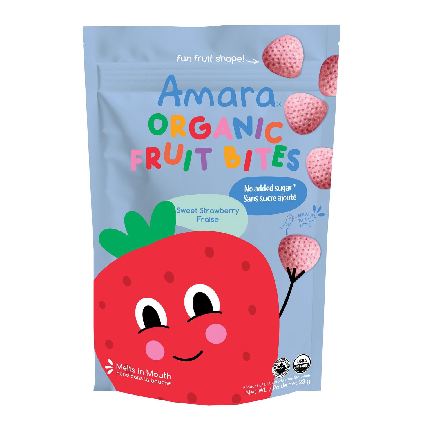 Amara Organic Fruit Bites, Sweet Strawberry, 23g, Melt-In-Mouth Baby & Toddler Snack, No Sugar Added