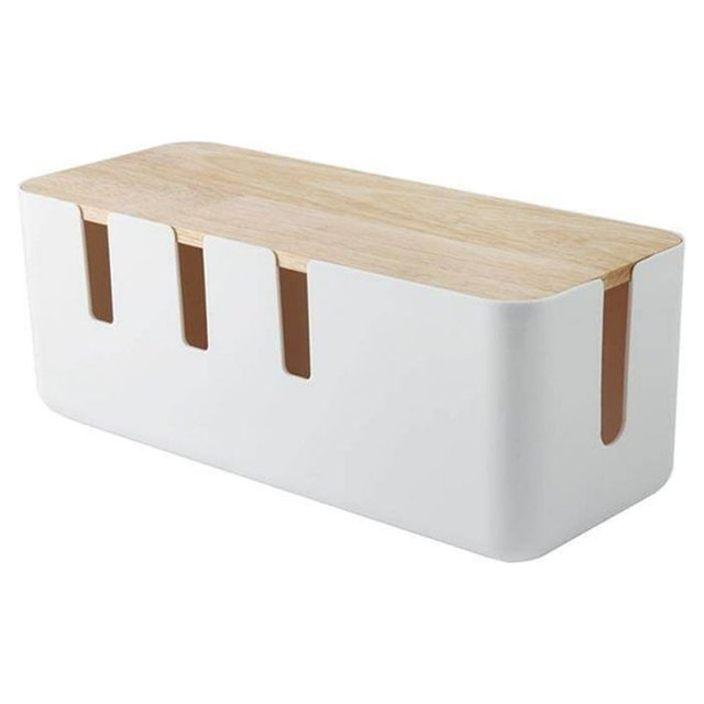 MesaSe Rectangular Cable Storage Box With Wooden Cover Power Socket Organizer For Desk TV Computer