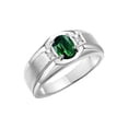 thumbnail image 3 of RYLOS Men's Rings Sterling Silver Classic 7X5MM Oval Gemstone & Diamond Ring Green Sapphire September Birthstone Rings For Men, Silver Rings, Size 8, 3 of 7