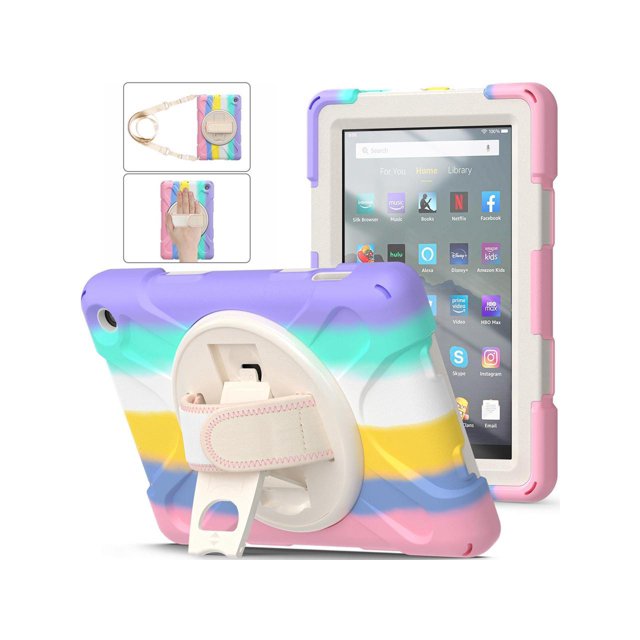 Amazon All-New Kindle Fire 7 Tablet (12th Generation, 2022 Release) Case Heavy Duty Shockproof Protective Case for All-New Kindle Fire 7 inch with Stand, Handle Hand Strap & Shoulder Strap