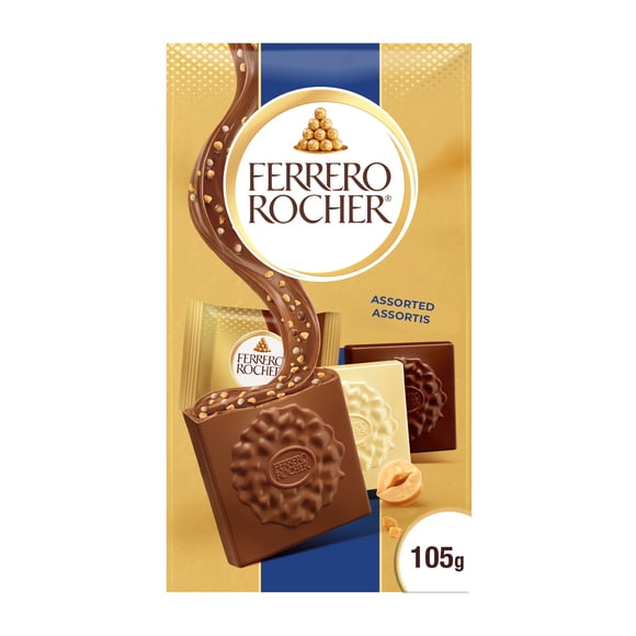 FERRERO ROCHER Premium Hazelnut Assorted chocolate squares, 10 Individually Wrapped Chocolates, Great for Sharing or Gifting, 105g