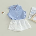 thumbnail image 2 of 2PCS Toddler Girls Summer Outfits  Sleeveless Button Down Striped Shirt + Bow Shorts Set, 2 of 7