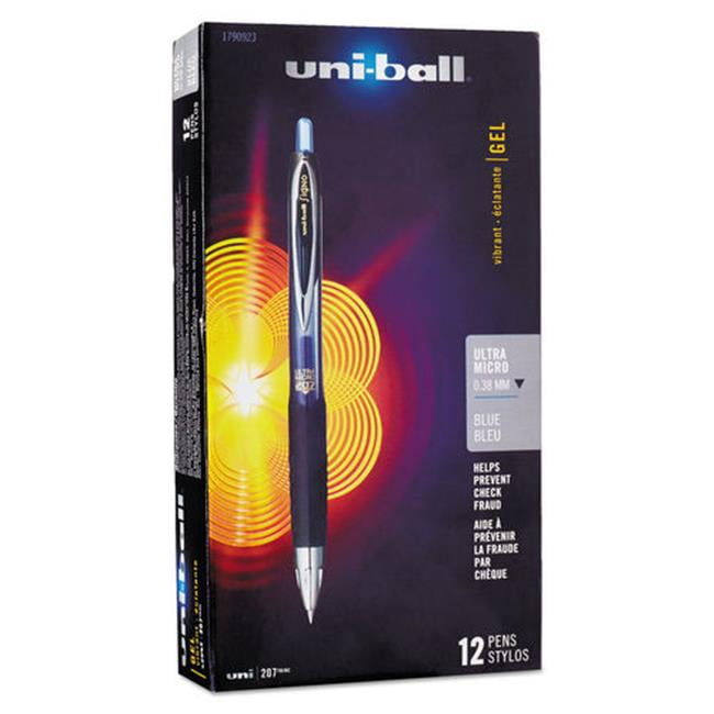 uniball 207 Signo Gel Retractable Pen, Ultra Micro Point, 0.38 mm, Blue Ink, Smoke Barrel