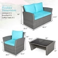 thumbnail image 4 of Costway Ensemble de Mobilier de Patio en Rotin 4 Pcs Canapé Table avec Tablette de Rangement Turquoise, 4 of 10